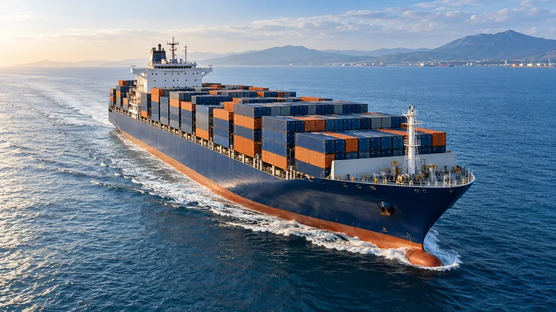 Tàu container đang di chuyển trên biển